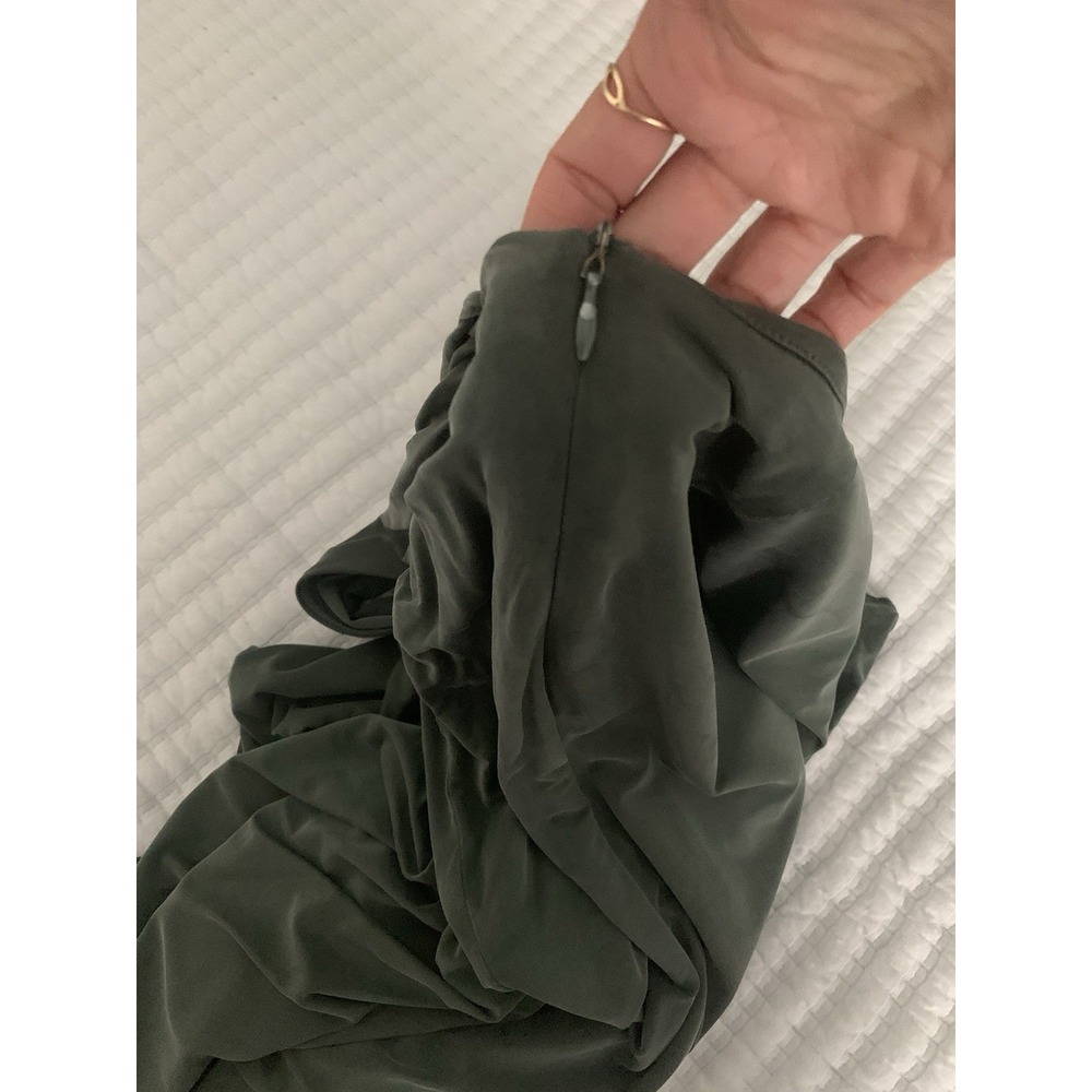 Massimo Duty Cupro Midi Skirt Sz M Knot Detail Army Green Gathered Side Zipper - Picture 9 of 14